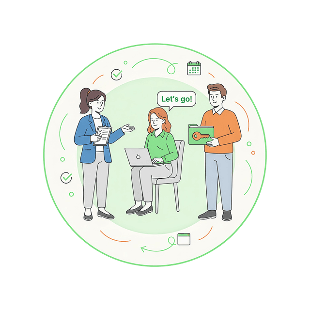 Lyckad onboarding och kunskapsöverföring med OffOnBoarding.com - team som samarbetar